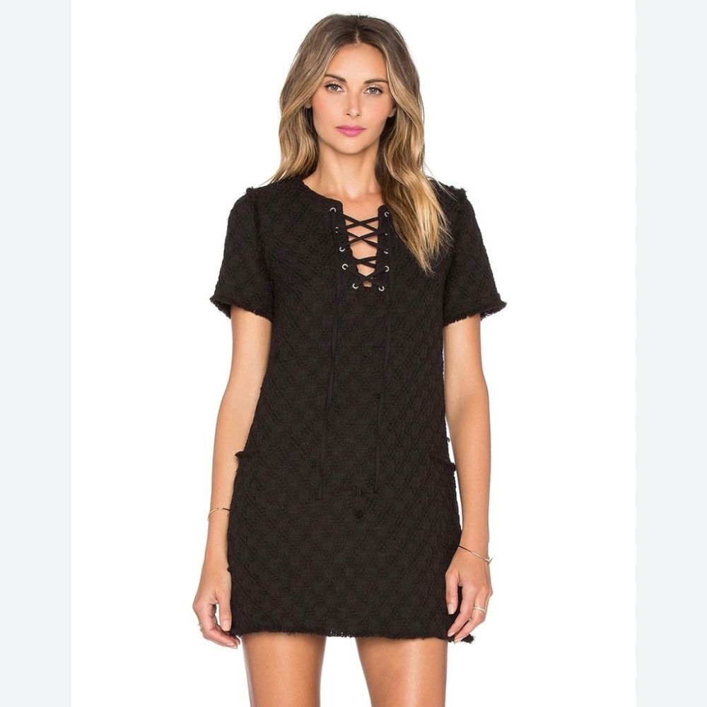 J.O.A. from Revolve Black Woven Lace Up Dress | Size S